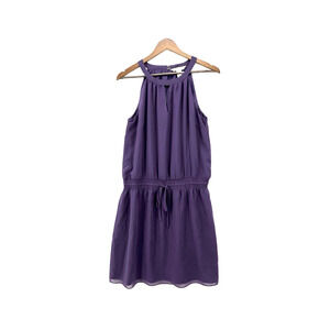 White House Black Market Purple Chiffon Sleeveless Dress M Tie Waist